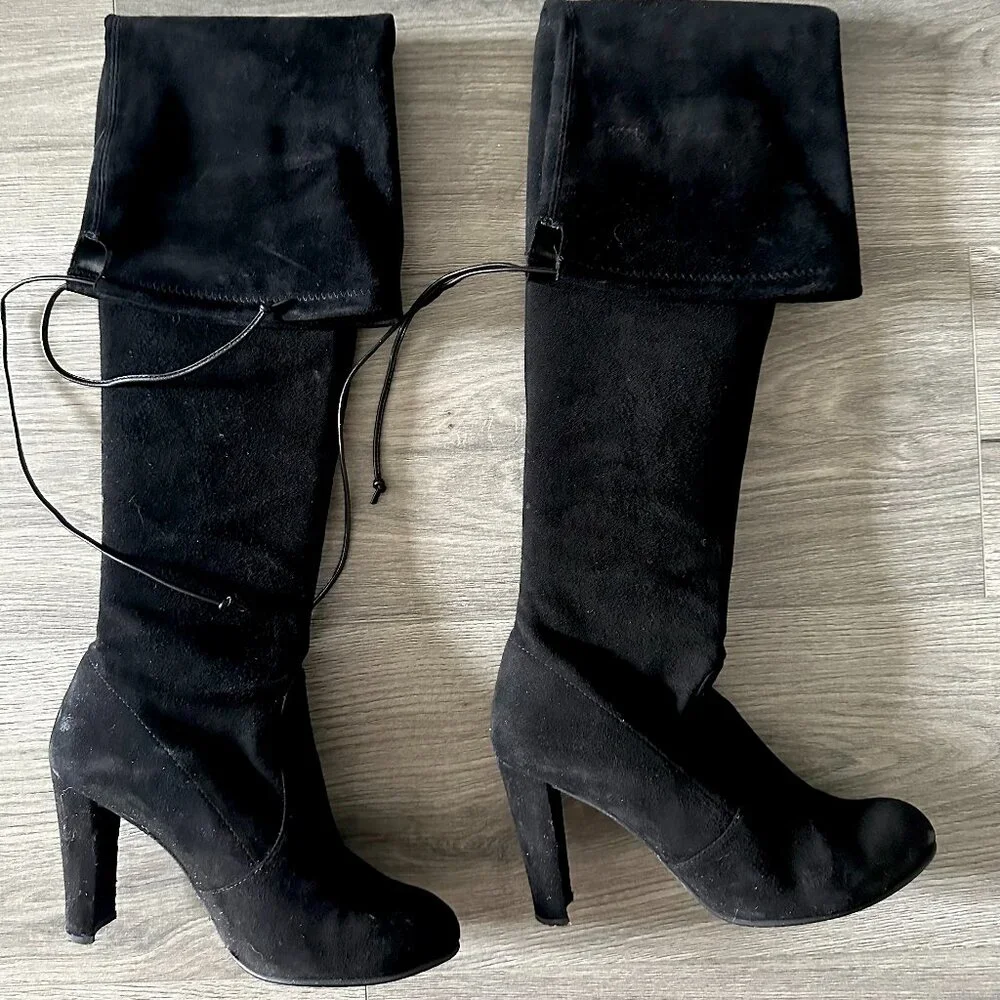 Stuart Weitzman Black Suede Over-the-Knee Boots + Dust Bag - Size 5.5